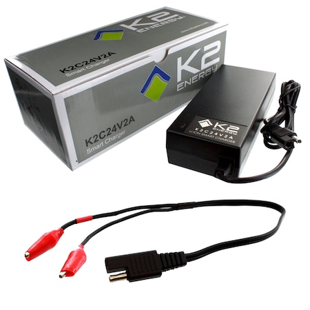 K2C24V2A 24V 2Ah LiFePO4 Smart Charger With Alligator Clips